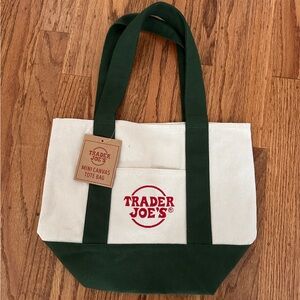 Trader Joe's Green and Cream Canvas Mini Tote Bag